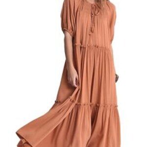 Molly Bracken Terracotta Maxi Dress with Puff Sleeves